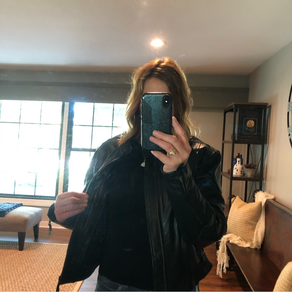 Black Genuine out leather motorcycle coat - Medium